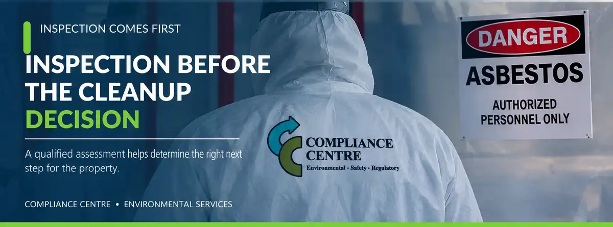 Compliance Centre asbestos professional during an inspection before an asbestos cleanup decision