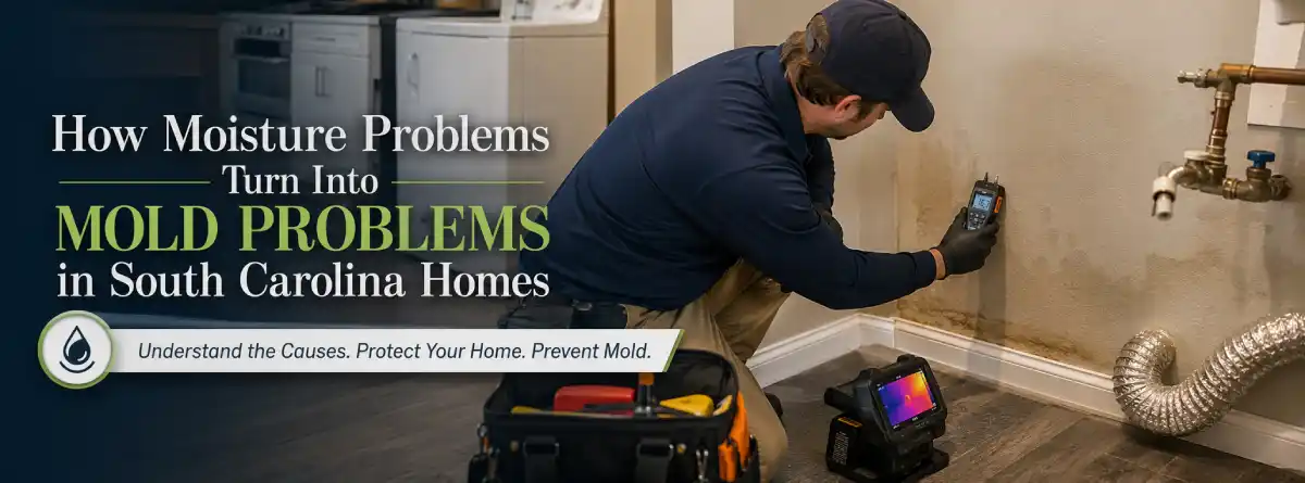 Environmental professional checking a residential wall for concealed moisture