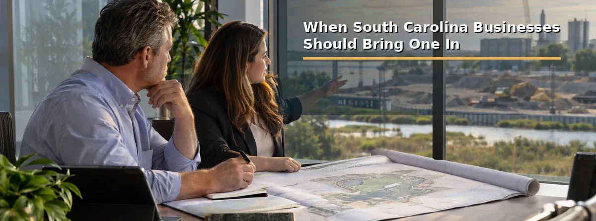 South Carolina business professionals reviewing environmental project information with a consultant