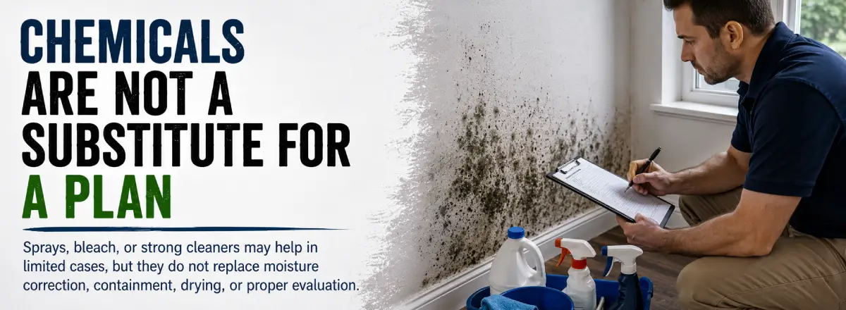 Professional mold remediation planning in a commercial building hallway